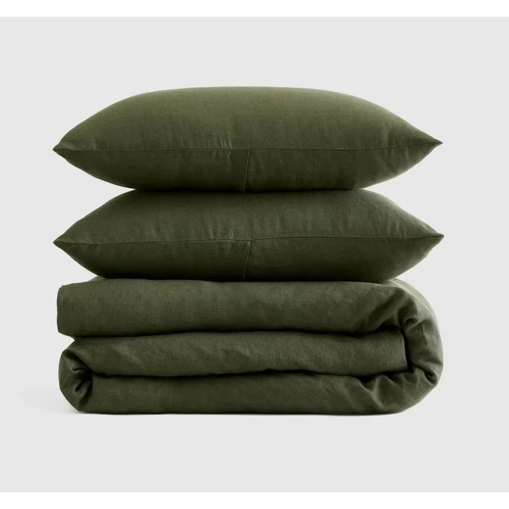 Quince European Linen Duvet Cover Set King/Cal King Pine Green with Shams